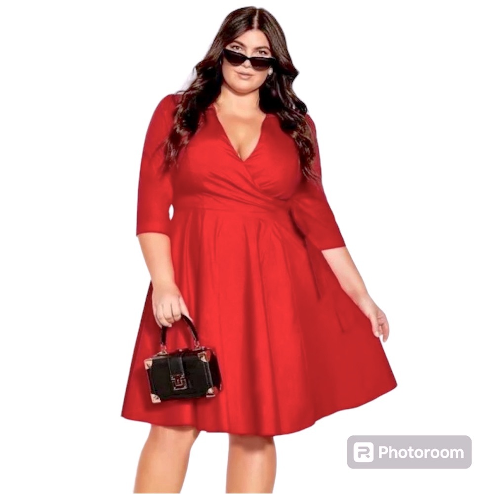 Womens Red City Chic Faux-Wrap Dress Size 18